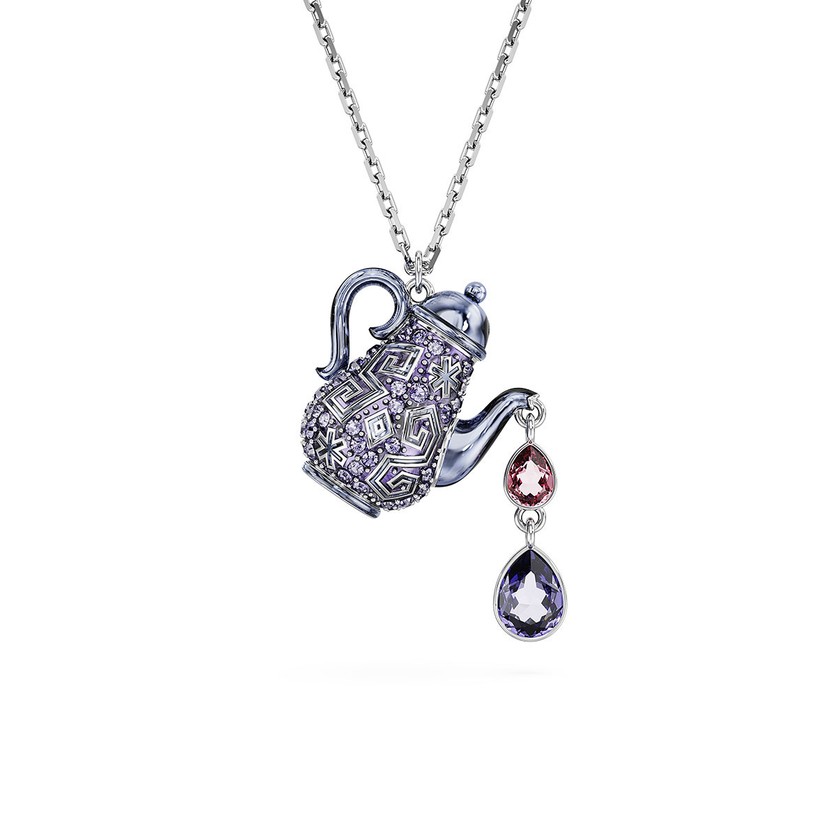 Swarovski Alice in Wonderland pendant, Teapot, Purple, Rhodium plated